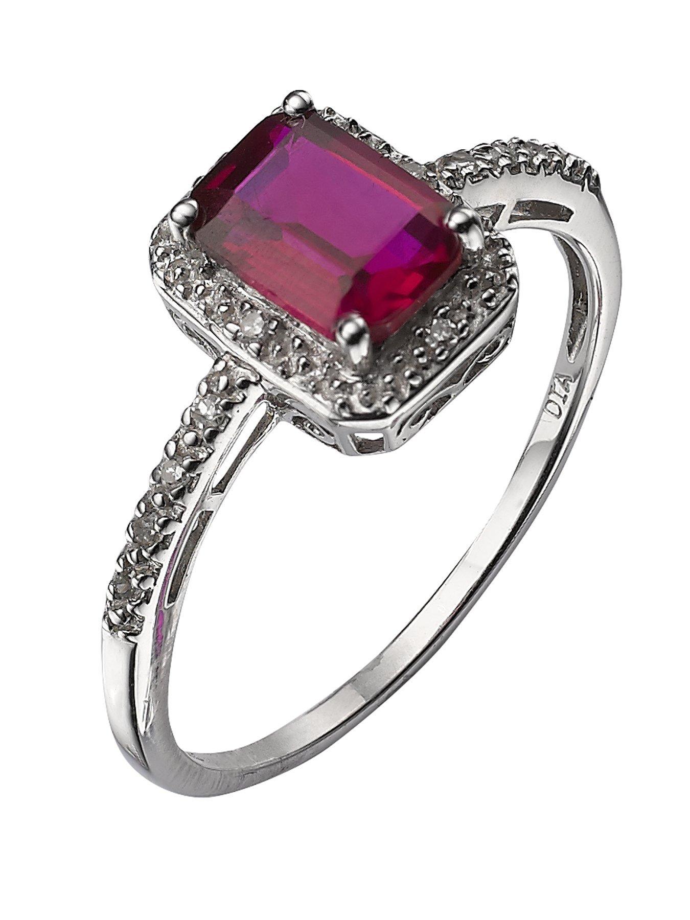 Product photograph of Love Gem 9 Carat Gold 6 Point Diamond And Ruby Ring from very.co.uk