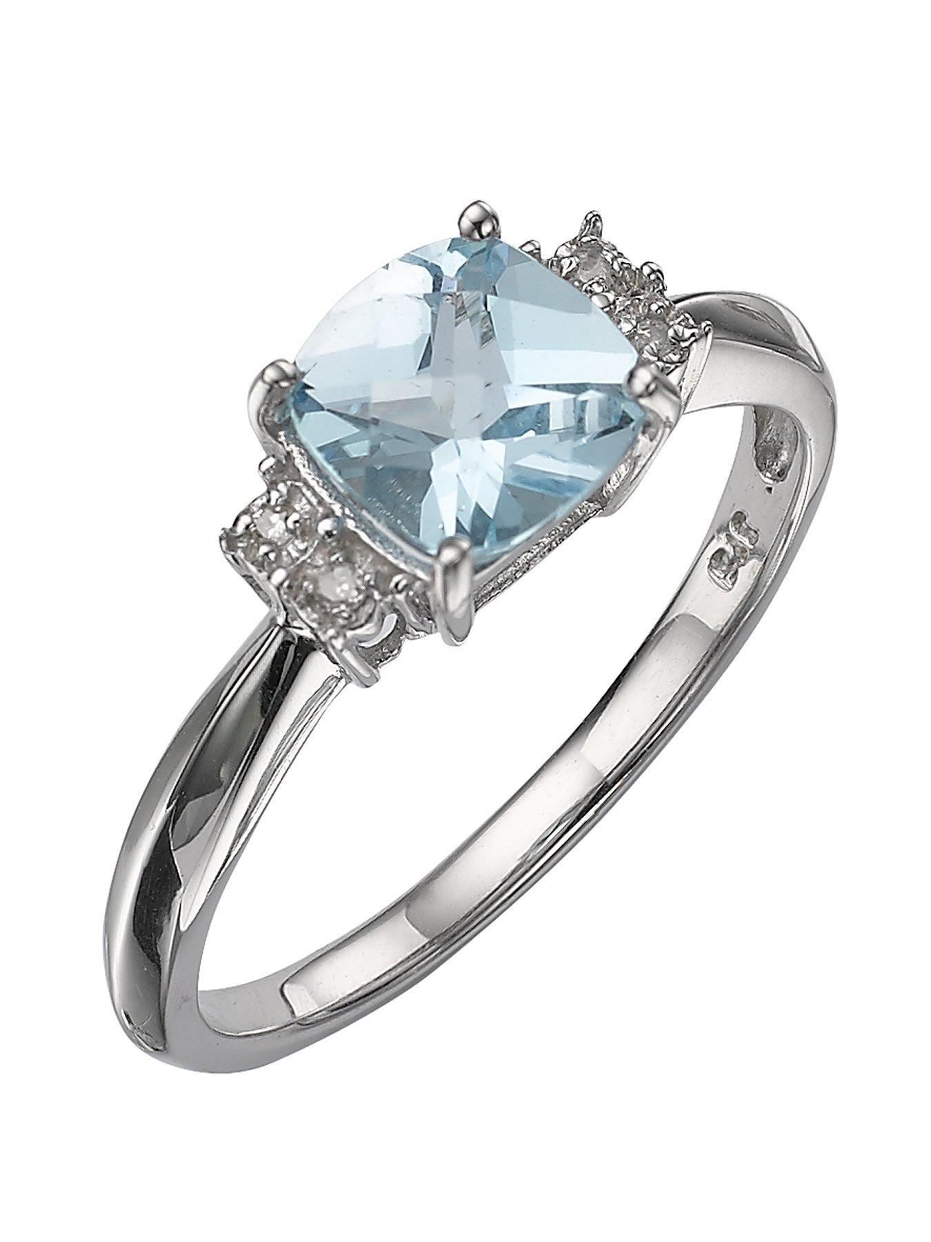 Product photograph of Love Gem 9 Carat White Gold Diamond-set Blue Topaz Ring from very.co.uk