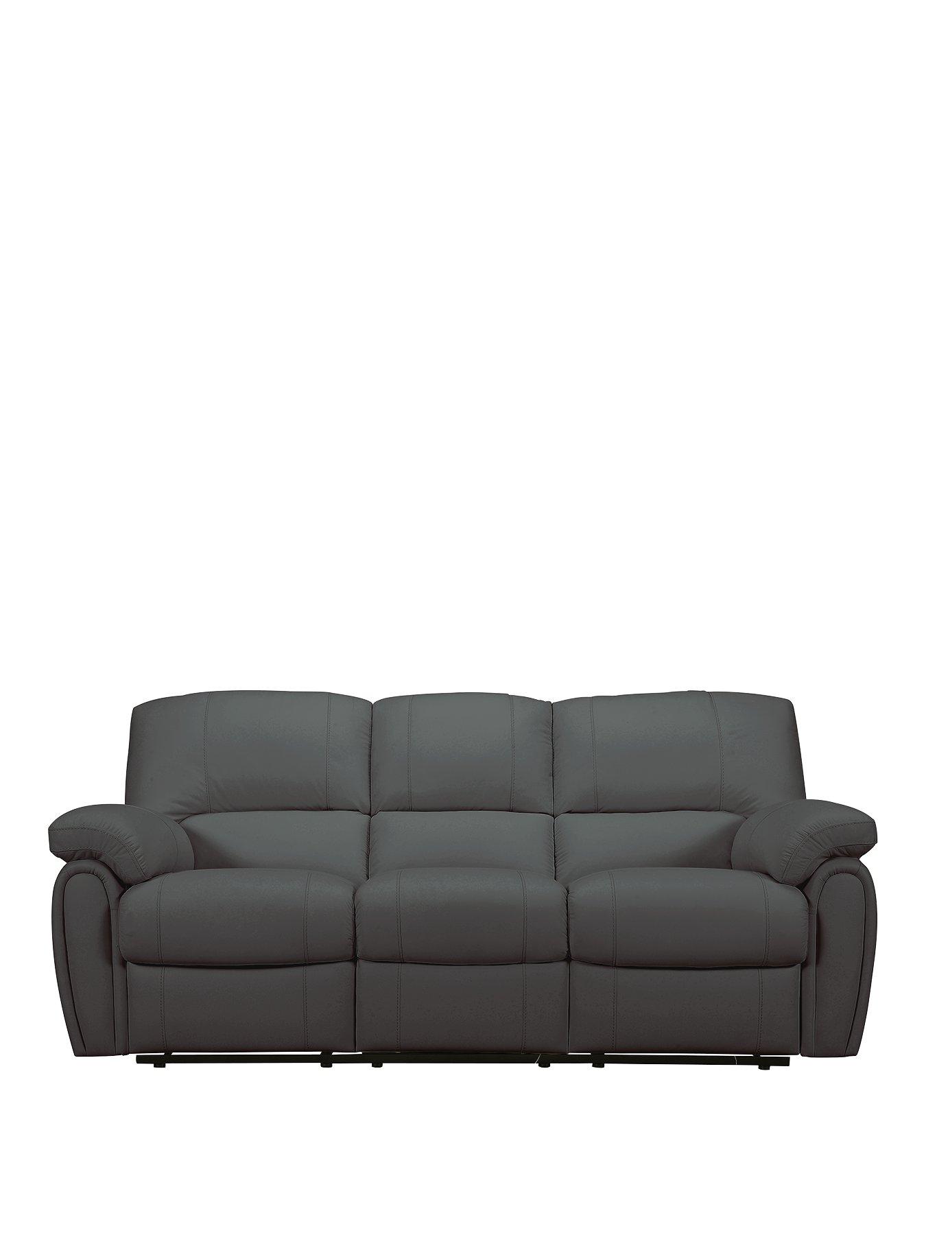 Very Home Leighton Leather/Faux Leather High Back 3 Seater Recliner Sofa - Black - FSC® Certified