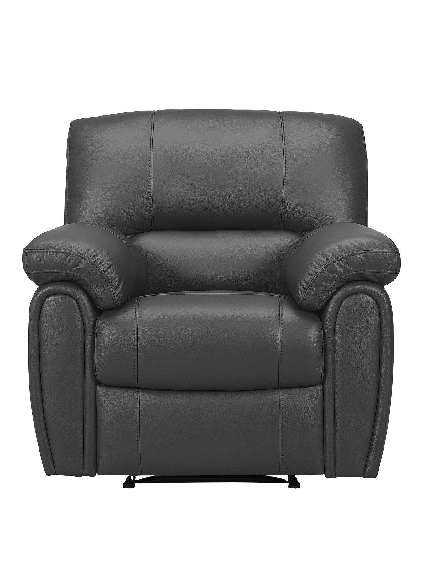 Product photograph of Leighton Leather Faux Leather High Back Recliner Armchair - Black from very.co.uk