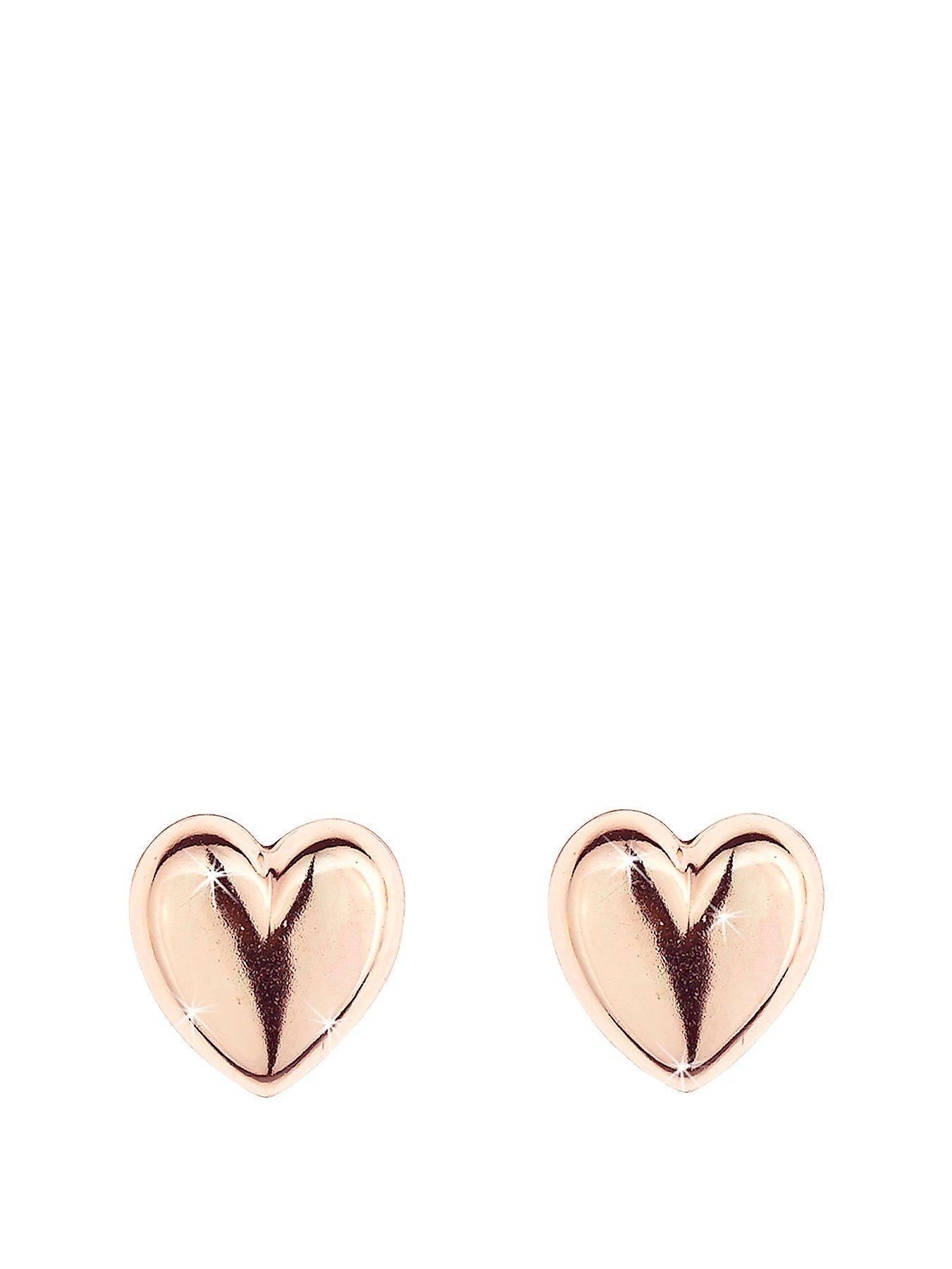 Product photograph of Love Gold 9 Carat Rose Gold Domed Heart Earrings from very.co.uk