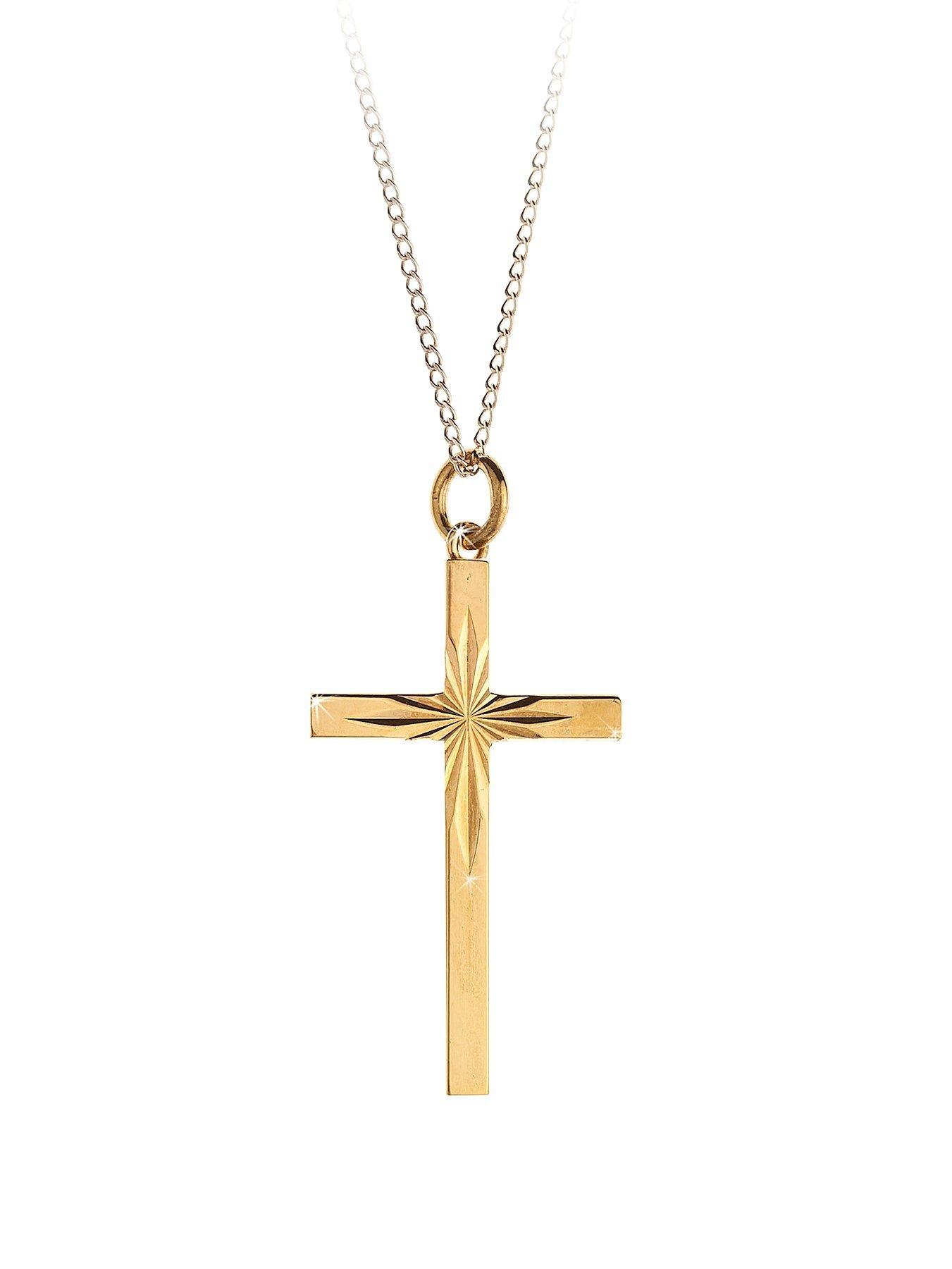 Love GOLD 9 Carat Rolled Gold Diamond Cut Cross Pendant | very.co.uk