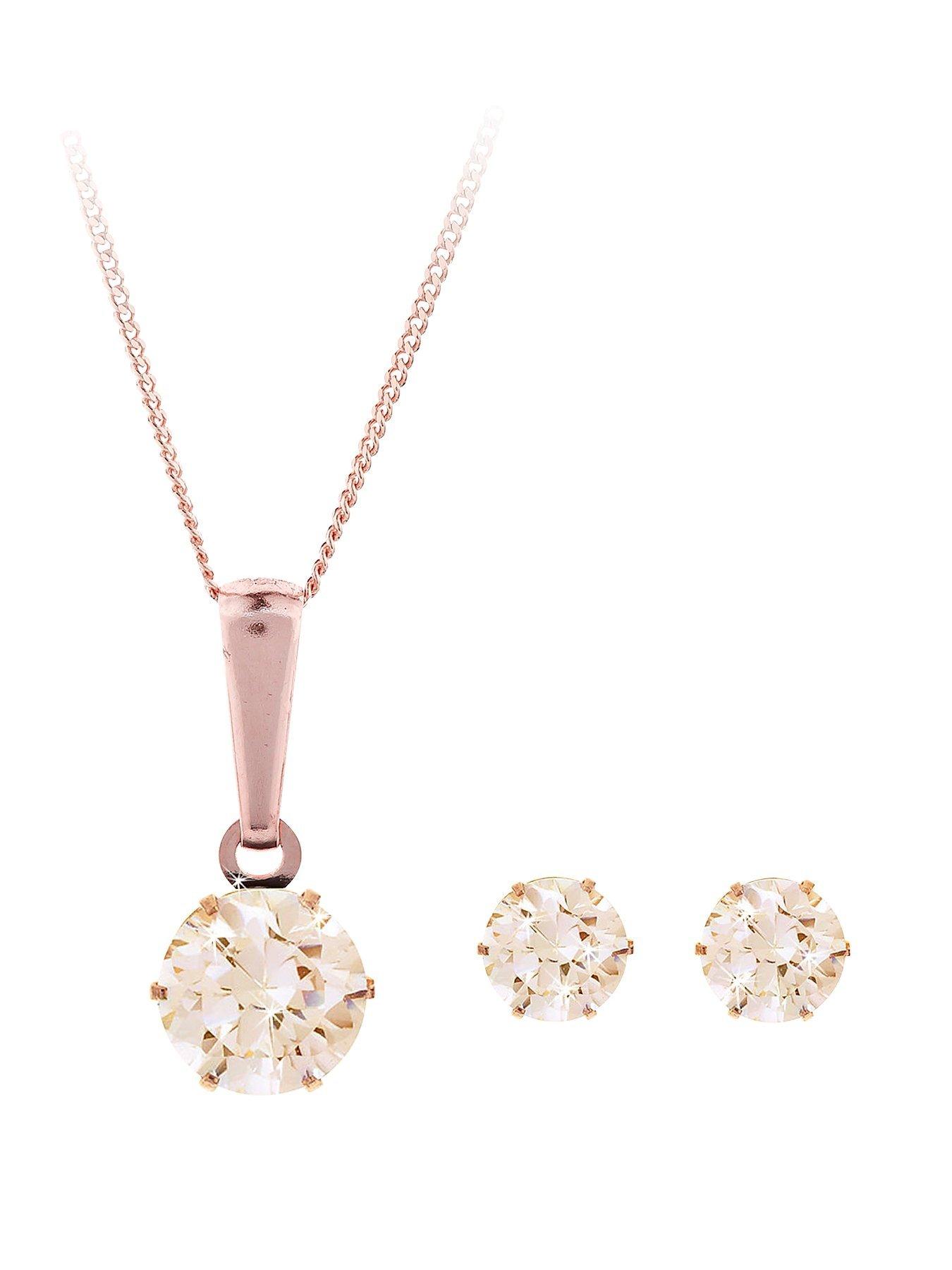 Product photograph of Love Gold 9 Carat Rose Gold Champagne Cubic Zirconia Earrings And Pendant Set from very.co.uk