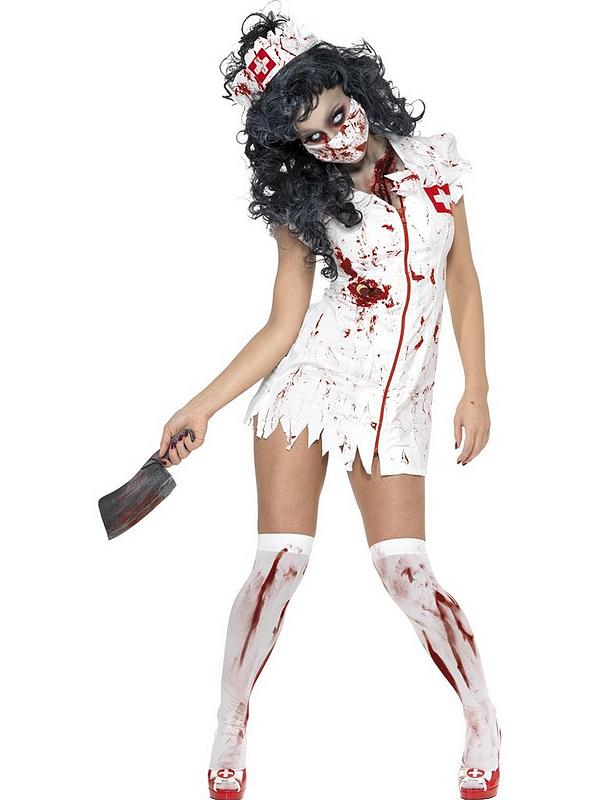 Halloween One Size Spooky Scary Blood White Tights Fancy Dress Costume Bloody 