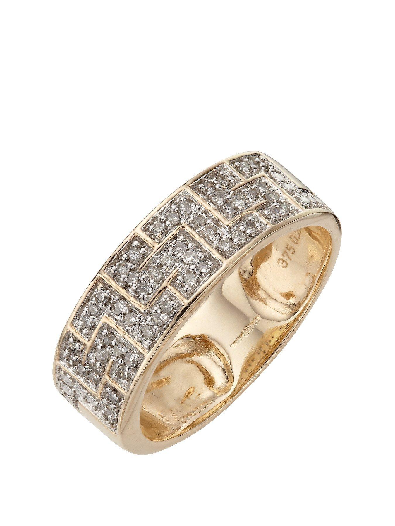 Product photograph of Love Diamond 9 Carat Yellow Gold 25 Point Diamond Greek Key Band Unisex Ring from very.co.uk