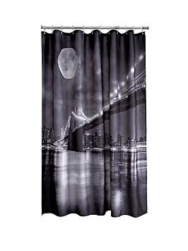 Product photograph of Aqualona Brooklyn Bridge Shower Curtain - Black White from very.co.uk
