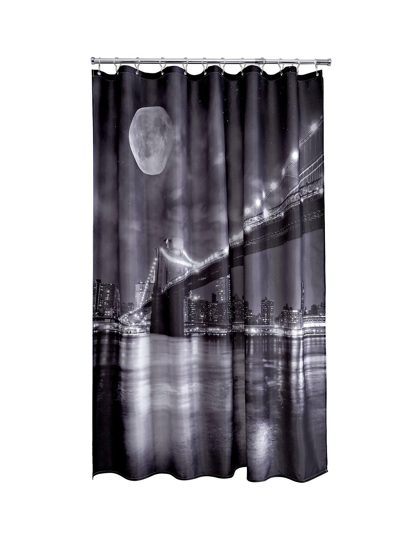 AQUALONA Brooklyn Bridge Shower Curtain - Black/White