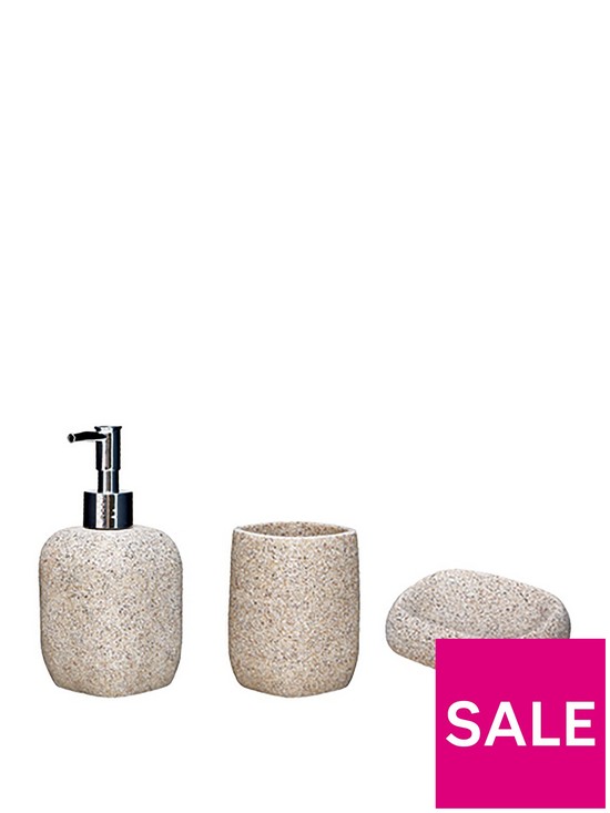 front image of aqualona-sandstone-3-pack-lotion-bottle-tumbler-and-soap-dish