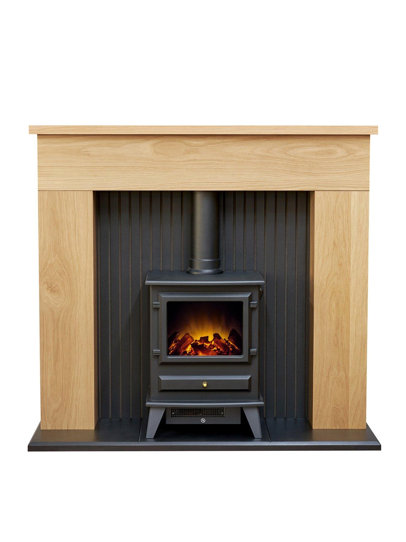 Adam Fires & Fireplaces Innsbruck Oak Electric Fireplace Suite With Stove