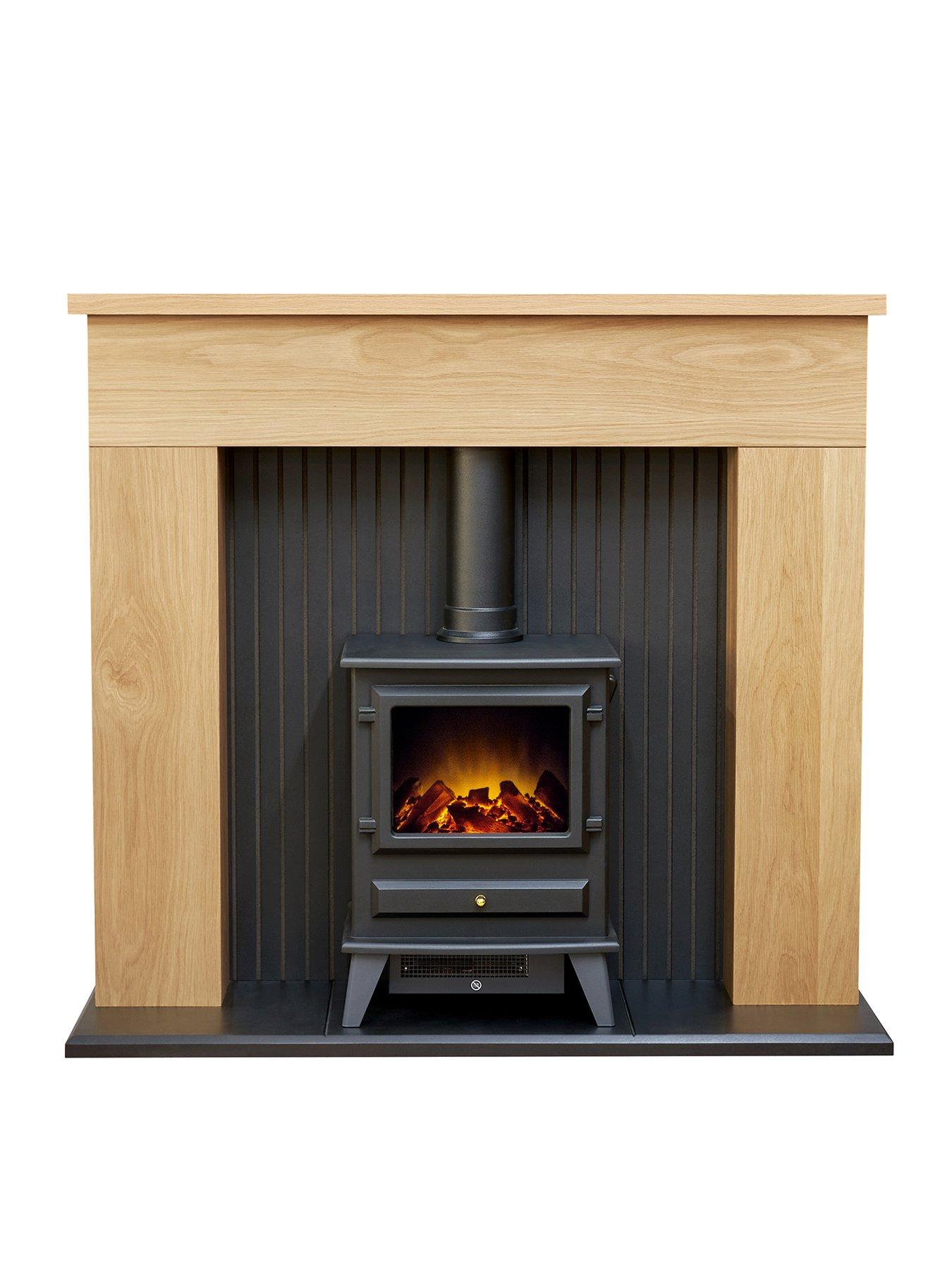 Adam Fires & Fireplaces Innsbruck Oak Electric Fireplace Suite with Stove