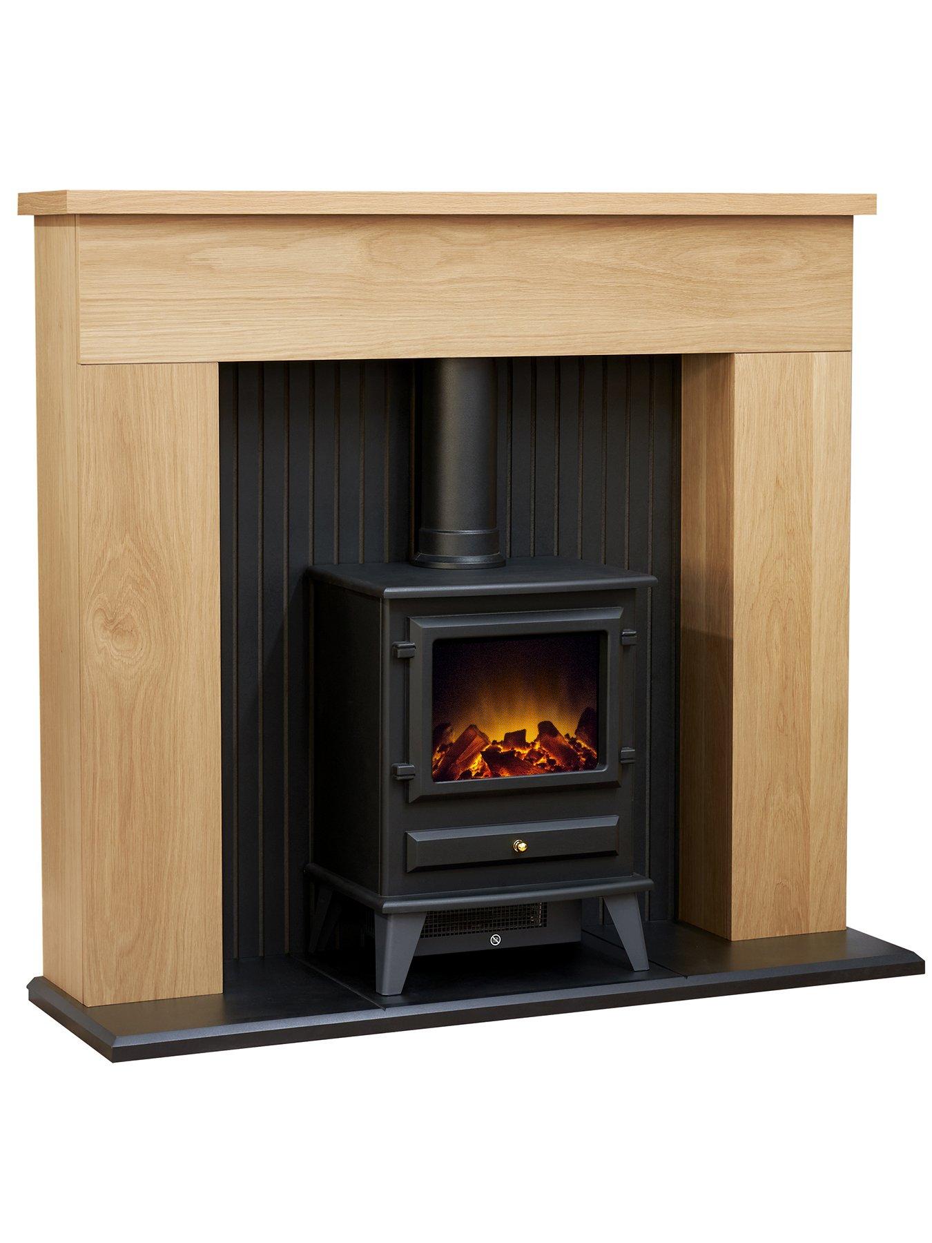 Image 2 of 4 of Adam Fires & Fireplaces Innsbruck Oak Electric Fireplace Suite with Stove