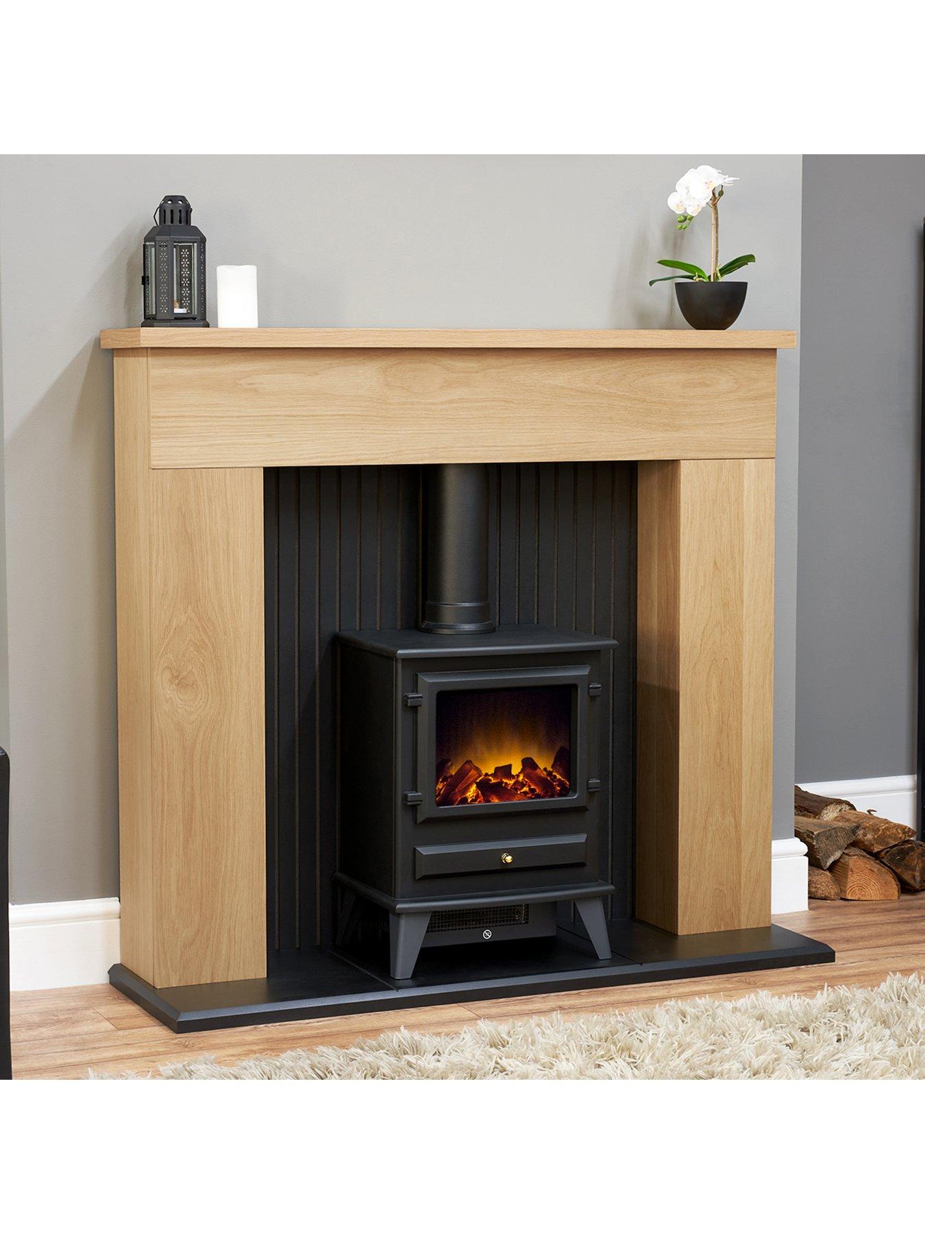 Image 4 of 4 of Adam Fires & Fireplaces Innsbruck Oak Electric Fireplace Suite with Stove