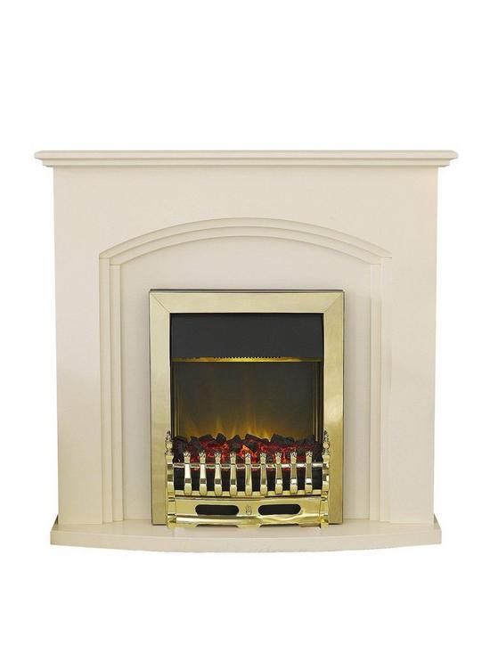 front image of adam-fires-fireplaces-truro-electric-fireplace-suite-with-brass-inset-fire