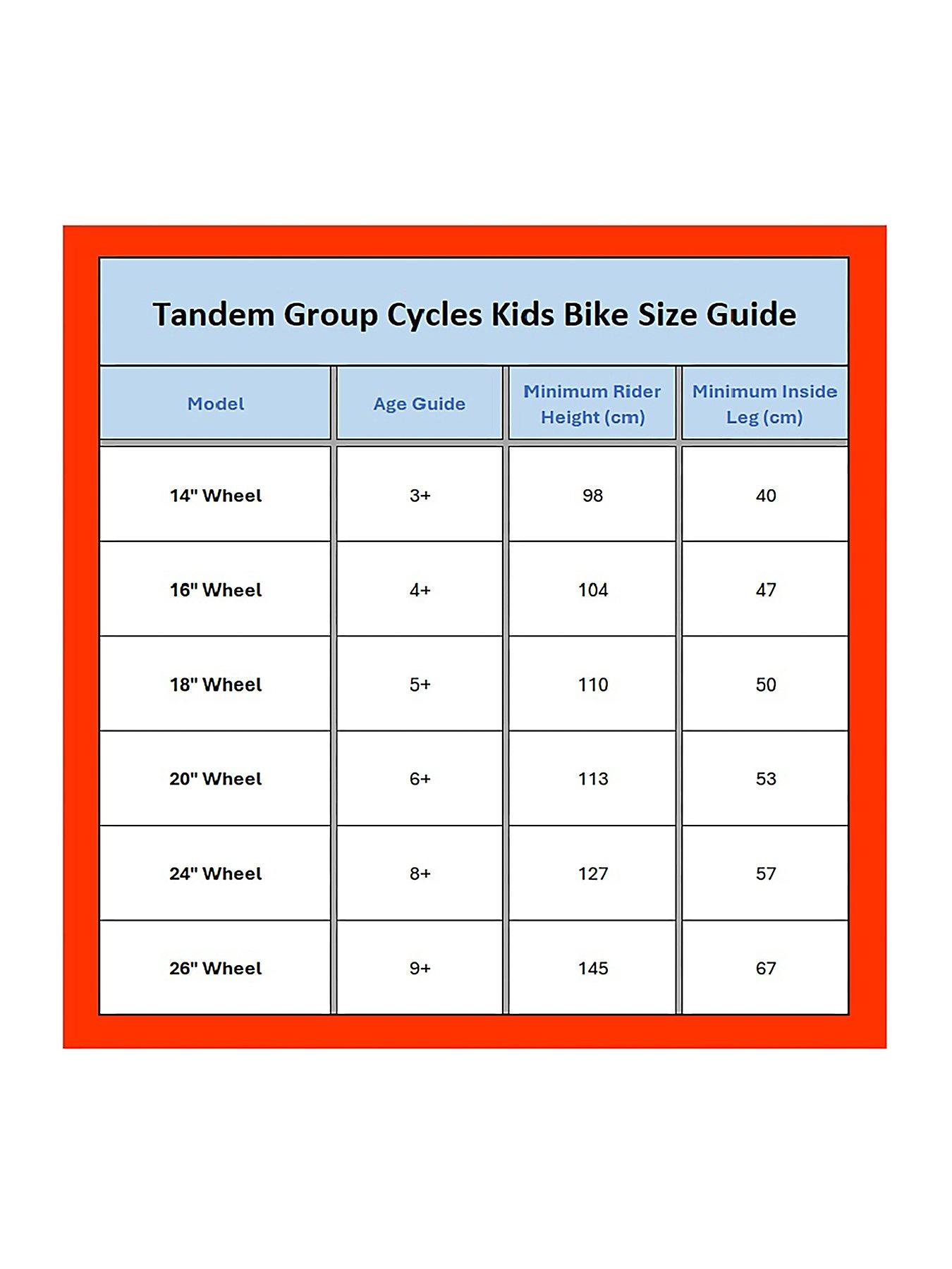 14 inch outlet bike size chart