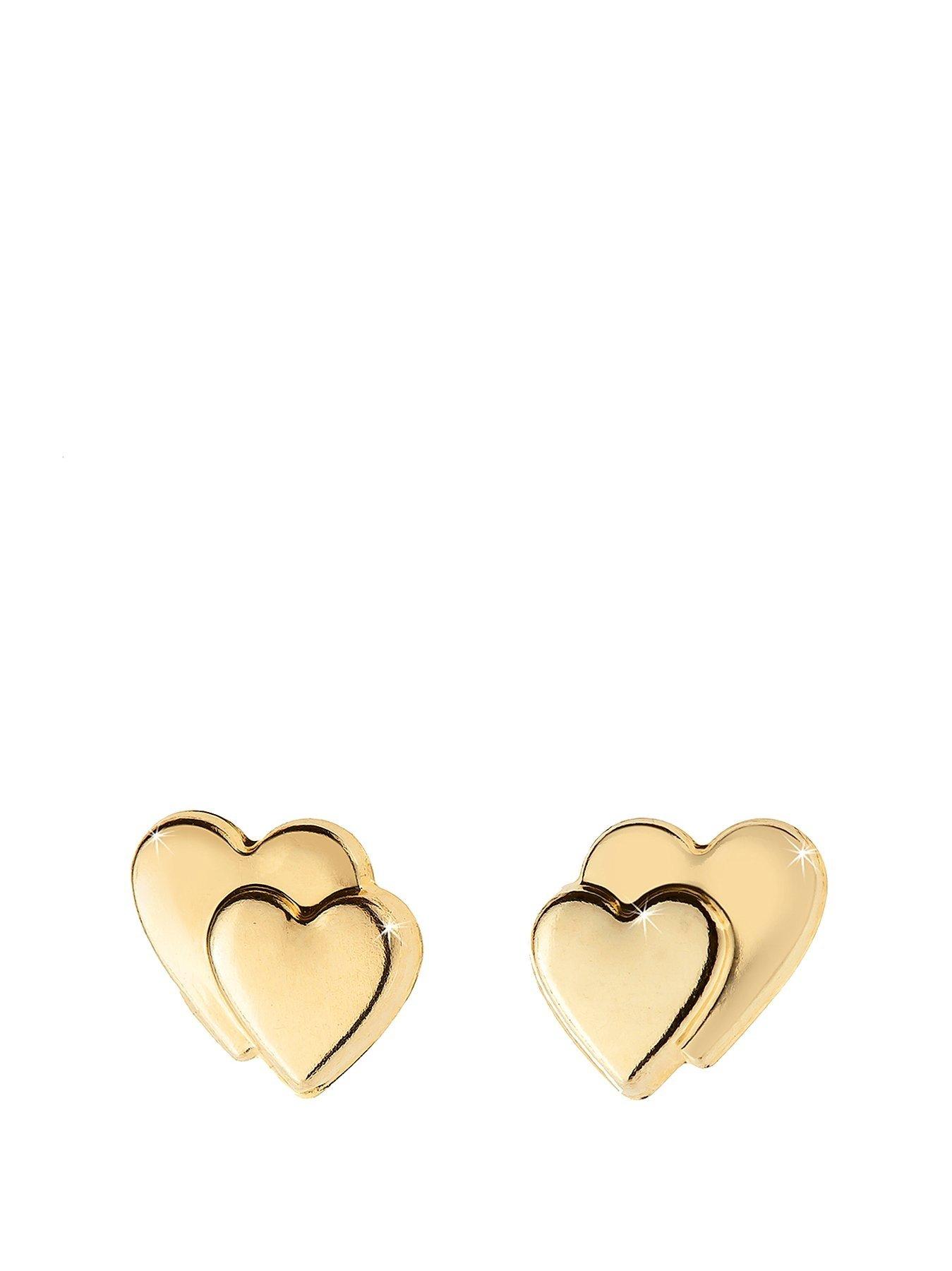 Women 9 Carat Gold Heart on Heart Earrings in Red Heart Box