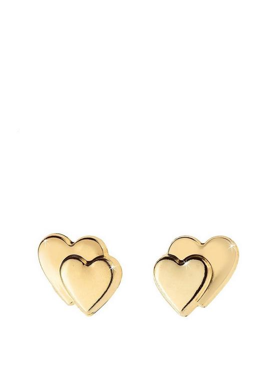 Love GOLD 9 Carat Gold Heart on Heart Earrings in Red Heart Box | very ...