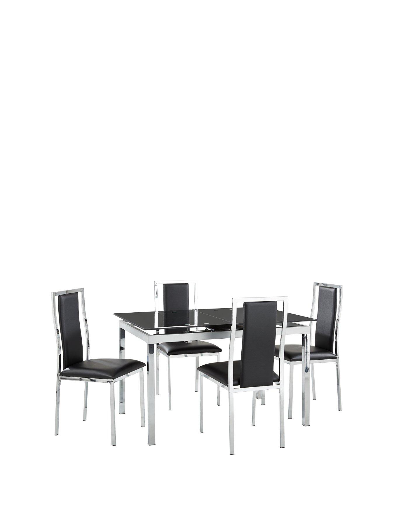 Glide Glass And Chrome 120 150 Cm Extending Dining Table 4 Atlantic Chairs Black