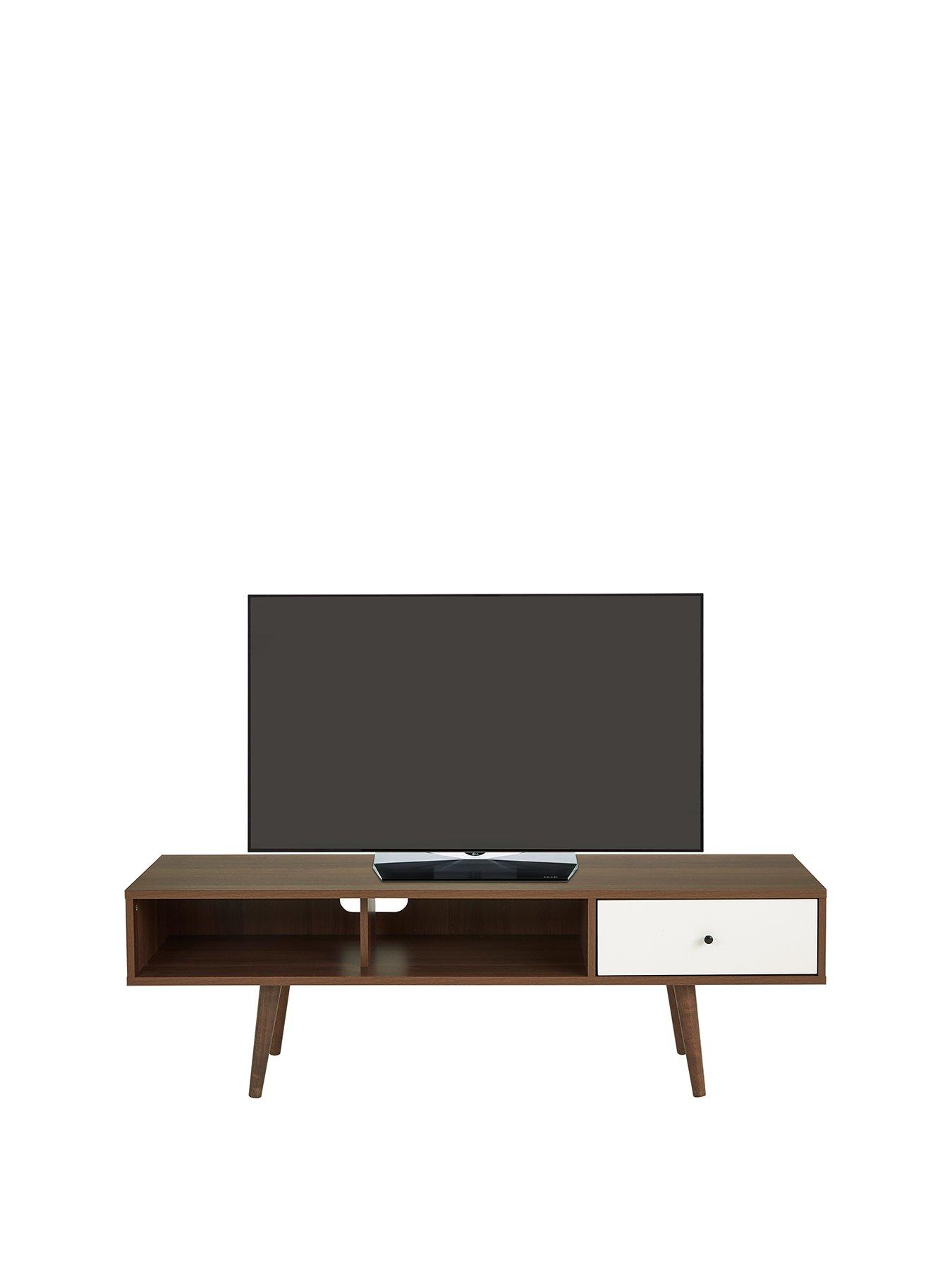 Retro TV Stand Chunky Rustic Side Table Wooden Cabinet Shelf Removable Furniture