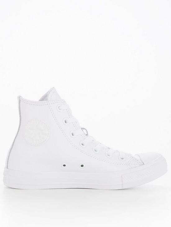 front image of converse-unisex-leather-hi-top-trainers-white