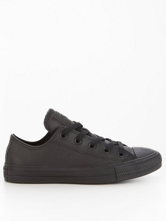 front image of converse-unisex-leather-ox-trainers-black