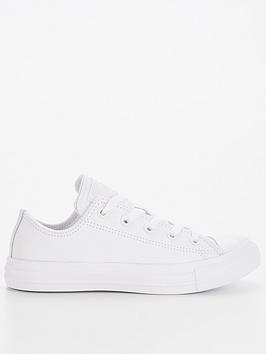 Converse Unisex Leather Ox Trainers - White, White/White, Size 8, Women