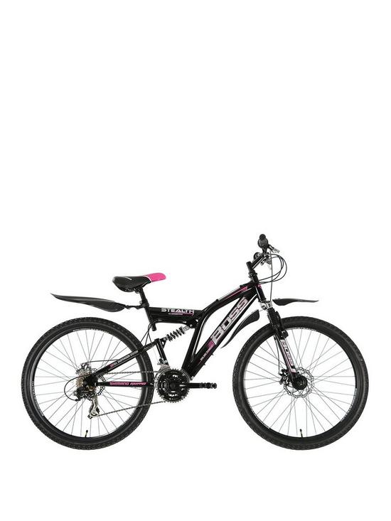 front image of boss-cycles-stealth-full-suspension-ladies-bike-18-inch-frame