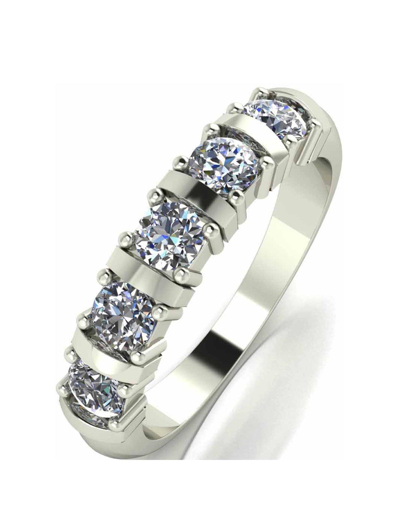 Product photograph of Moissanite 9 Carat White Gold 1 Carat Moissanite Bar Set 5 Stone Eternity Ring from very.co.uk