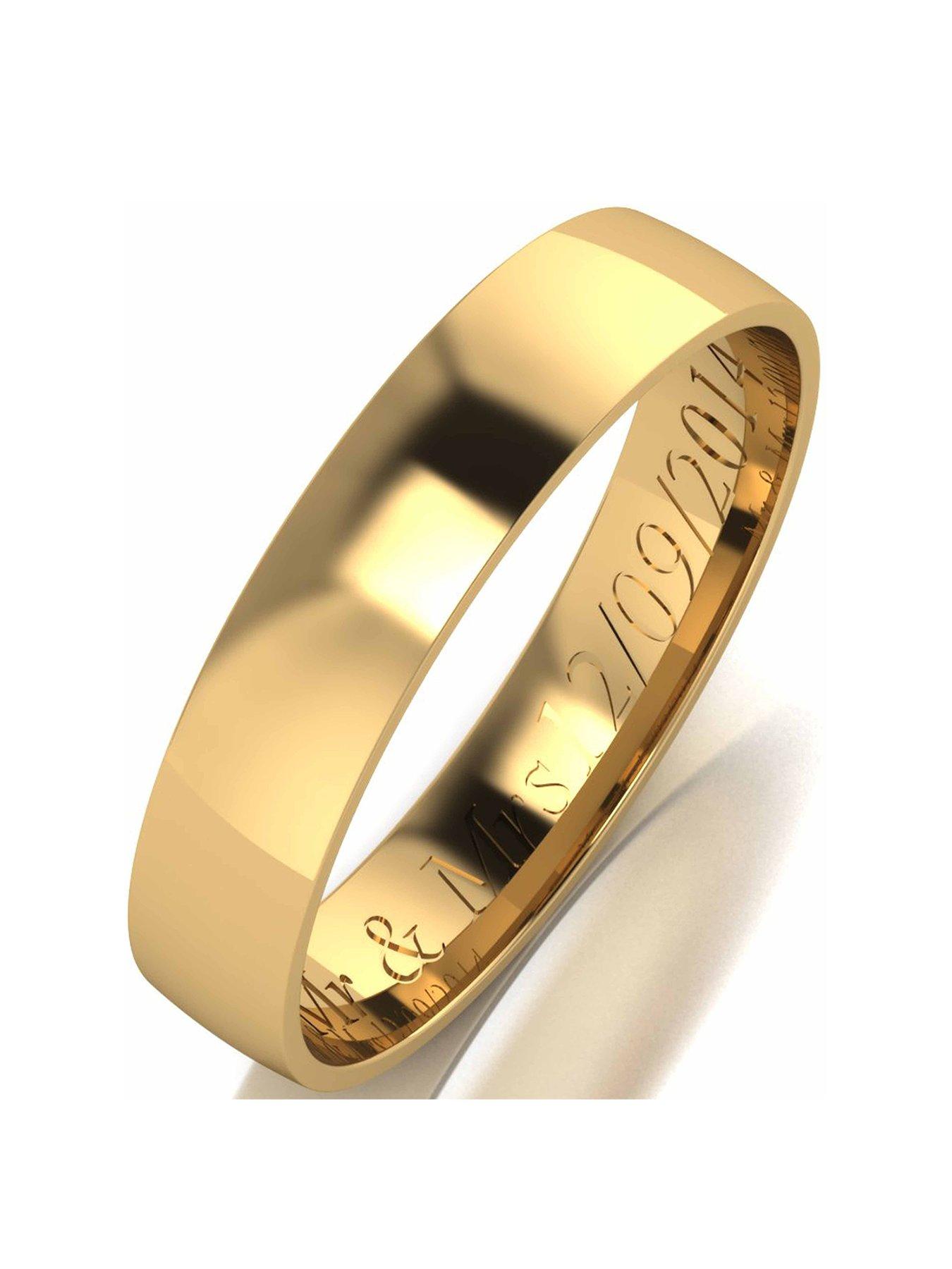 Women 9 Carat Yellow Gold Court Wedding Band 4mm with Optional Personalised Engraving