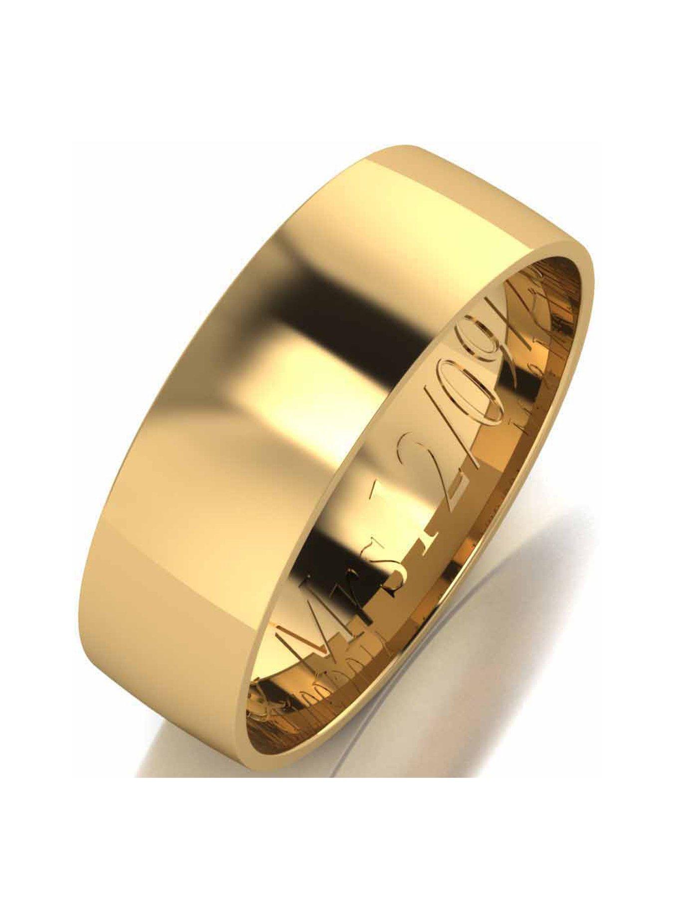 Men 9 Carat Yellow Gold Court Wedding Band 6 mm with Optional Engraving