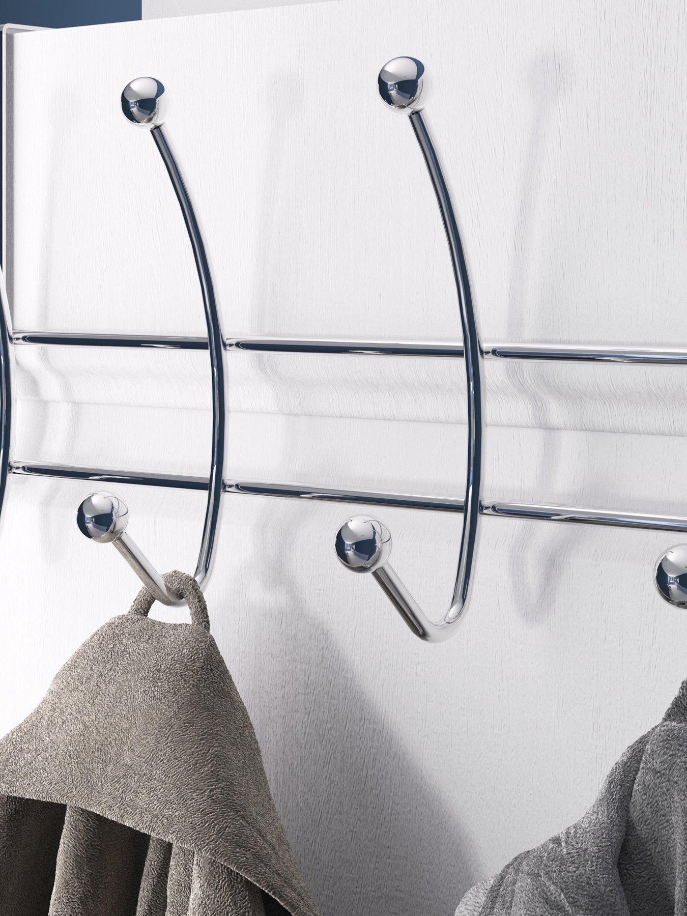 Over-The-Door Hanger With 12 Hooks - Chrome Silver, 2-Pack For Coat & Towel Storage