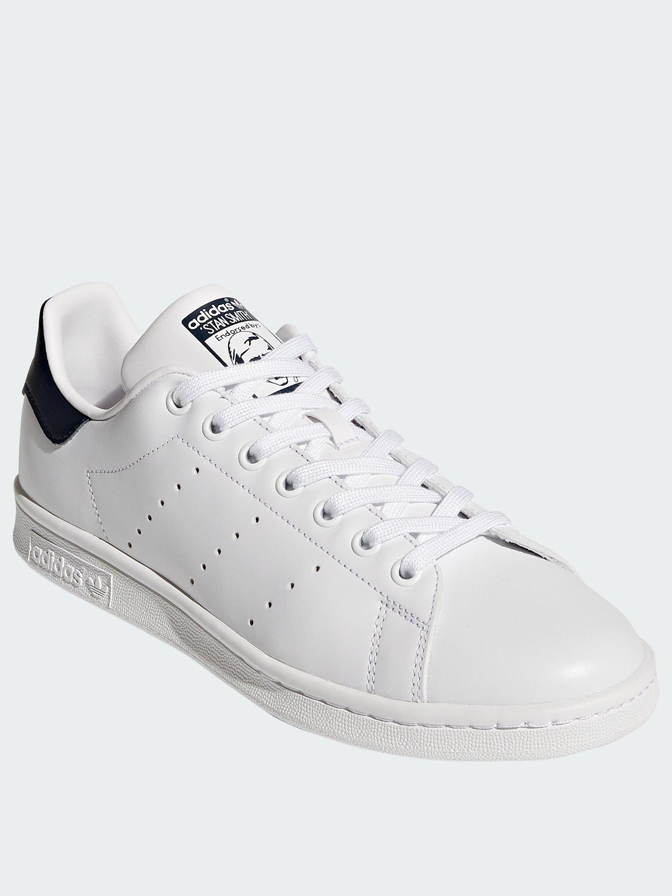 adidas originals white and navy stan smith trainers