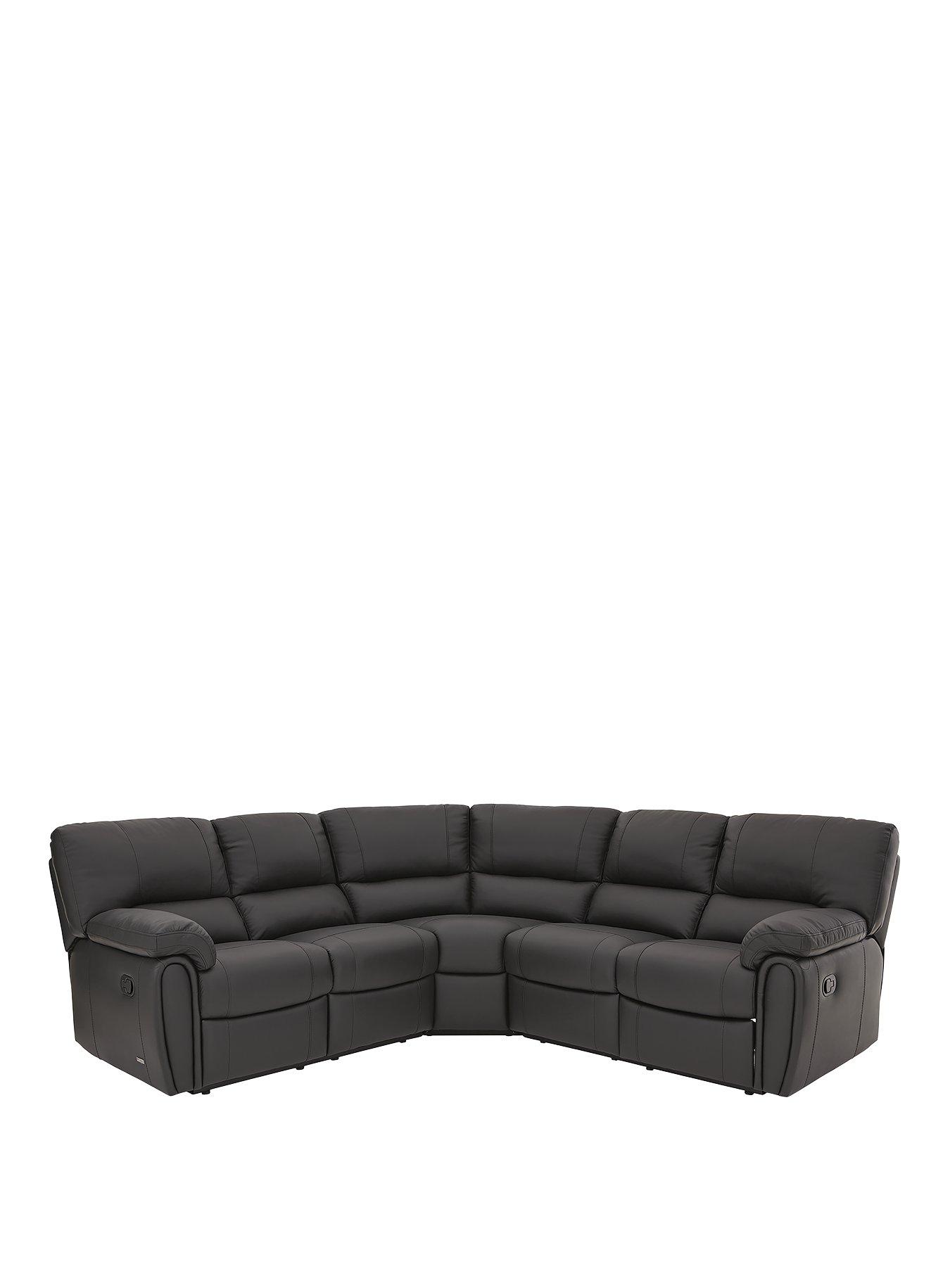 Product photograph of Leighton Leather Faux Leather High Back Power Recliner Corner Group Sofa - Black from very.co.uk