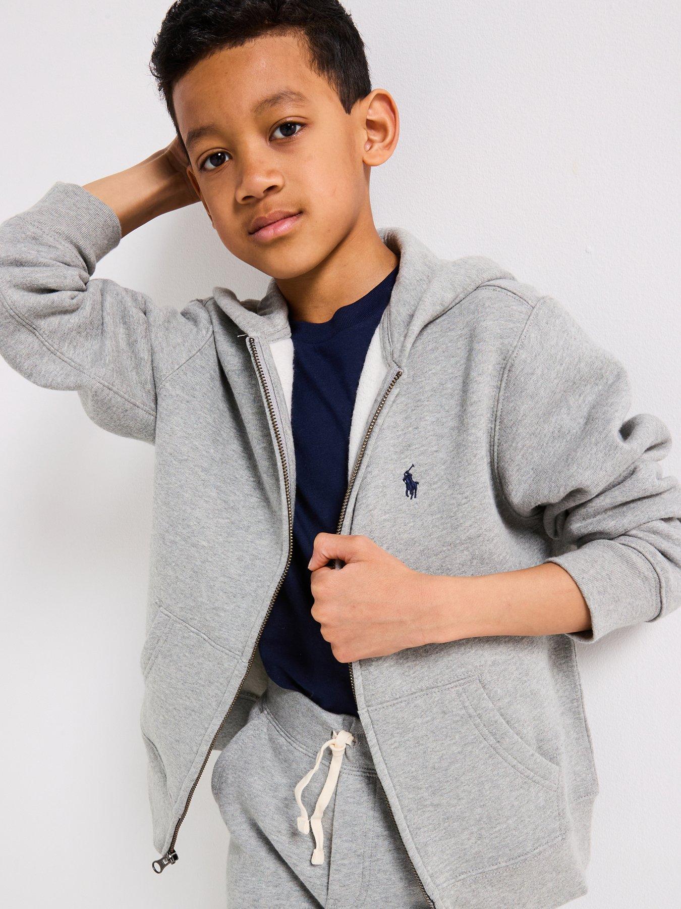 undefined Boys Classic Zip Through Hoodie - Grey Marl