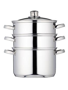 Product photograph of Kitchencraft 3-tier 22 Cm Steamer - Stainless Steel from very.co.uk