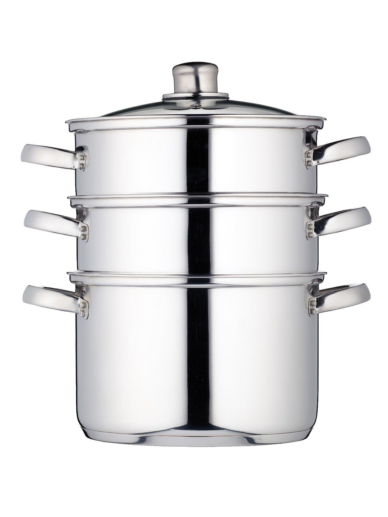 KitchenCraft 3 Tier Stainless Steel Steamer Pan with Glass Lid 22cm