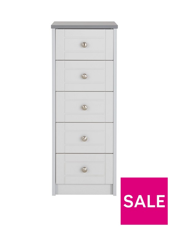 front image of one-call-alderley-ready-assembled-narrow-5-drawer-chest