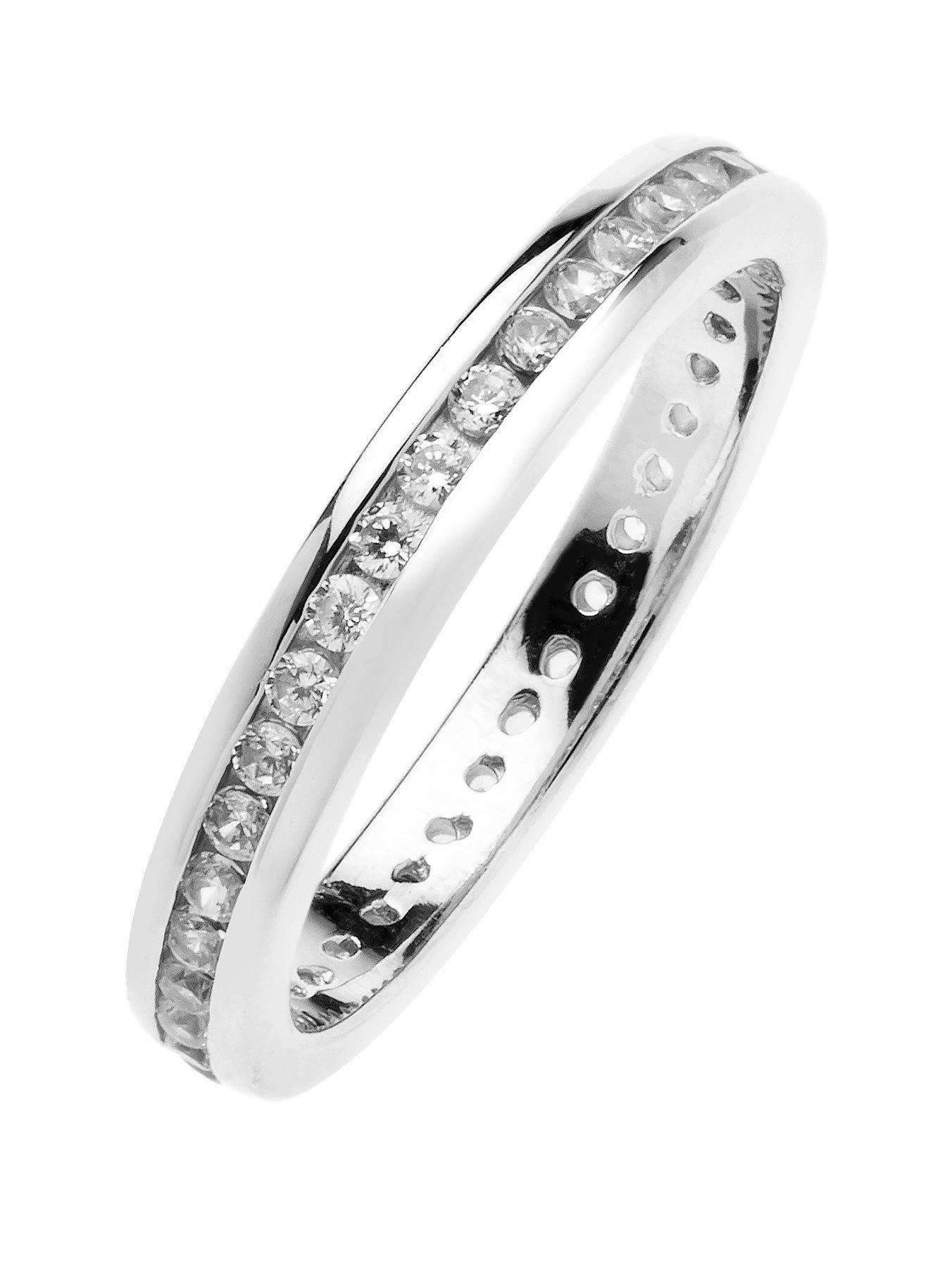 Rhodium Plated Sterling Silver Channel Set Eternity Cubic Zirconia Ring