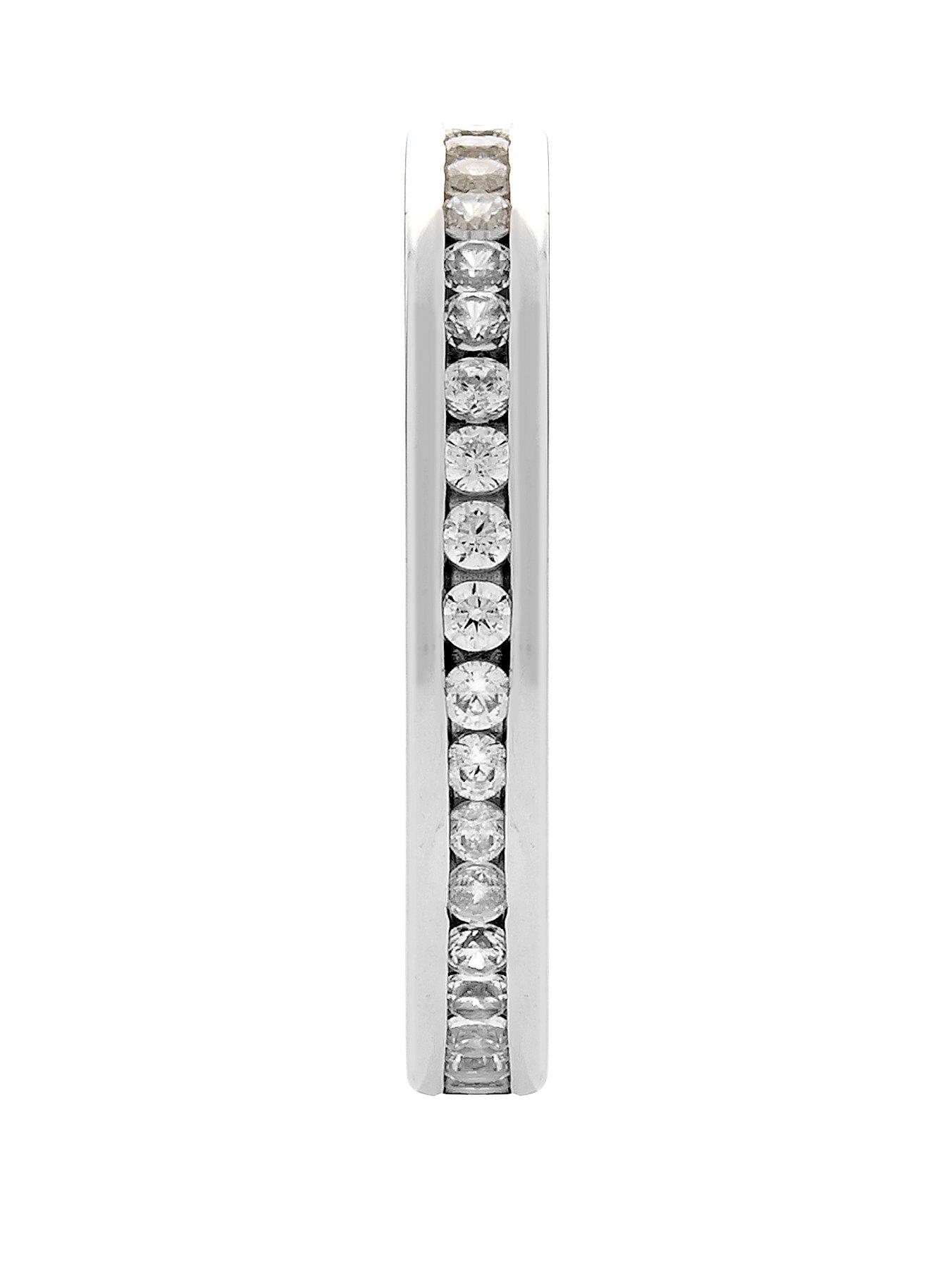  Rhodium-Plated Sterling Silver Channel Set Eternity Cubic Zirconia Ring