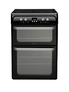 Hotpoint Ultima Hui614K 60Cm Double Oven Electric Cooker With Induction Hob - Black Best Price, Cheapest Prices
