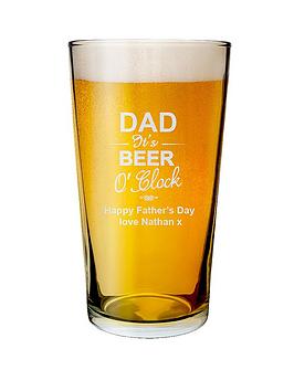 Product photograph of The Personalised Memento Company Personalised Dad It S Beer O Clock Pint Glass from very.co.uk