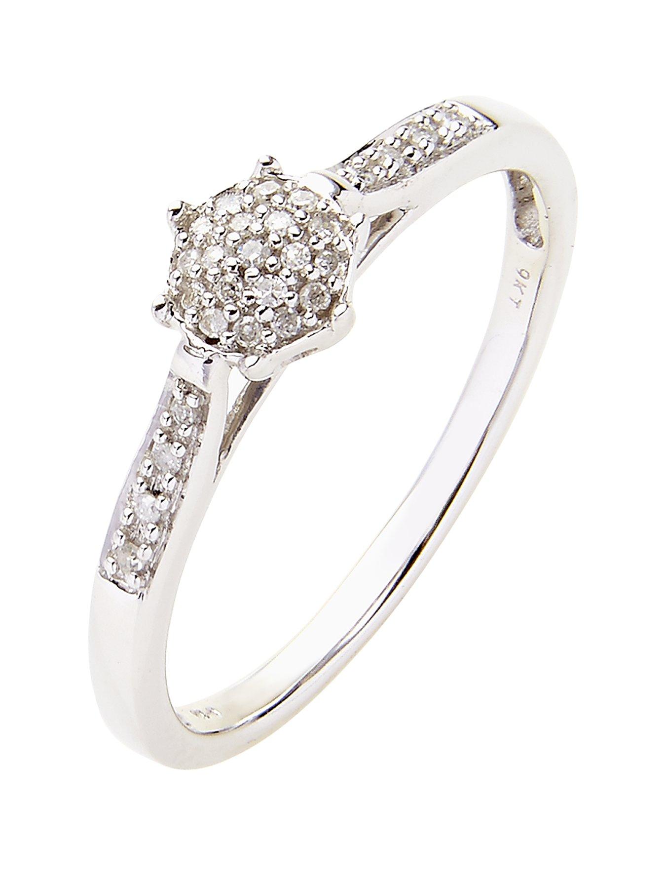 undefined 9 Carat White Gold 10 Point Diamond Cluster Ring With Diamond Set Shoulders