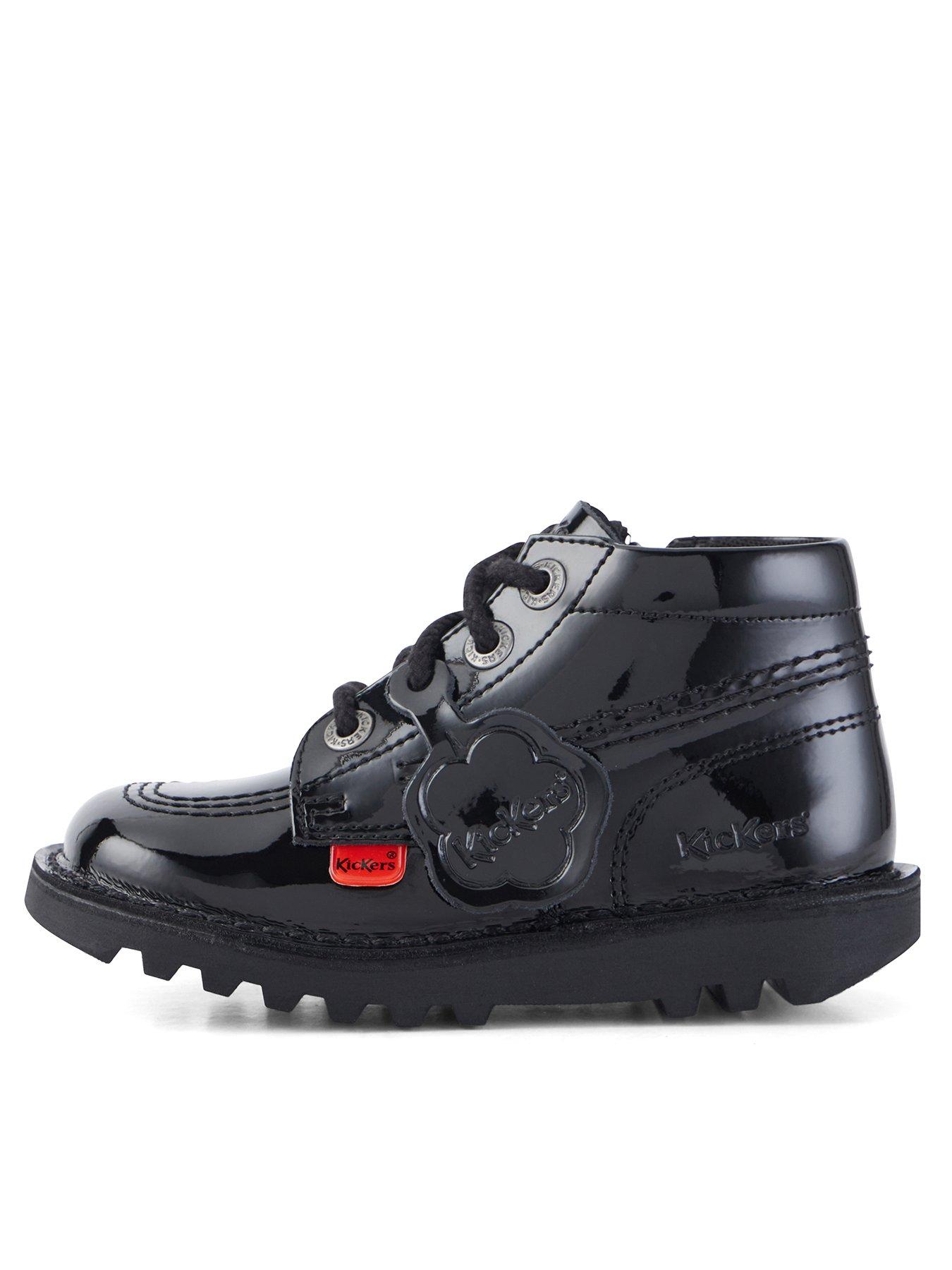 Kickers Kick Hi Patent School Shoes - Black
