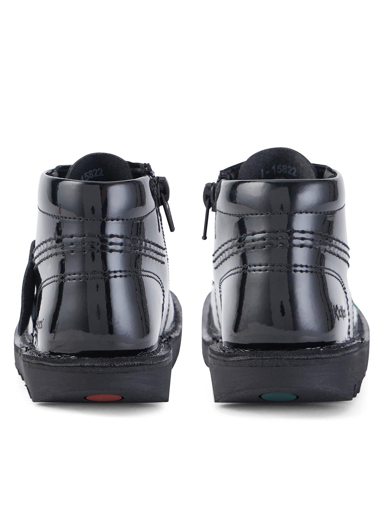 Meetbaar De lucht klauw Kickers Kick Hi Patent School Shoes - Black | very.co.uk