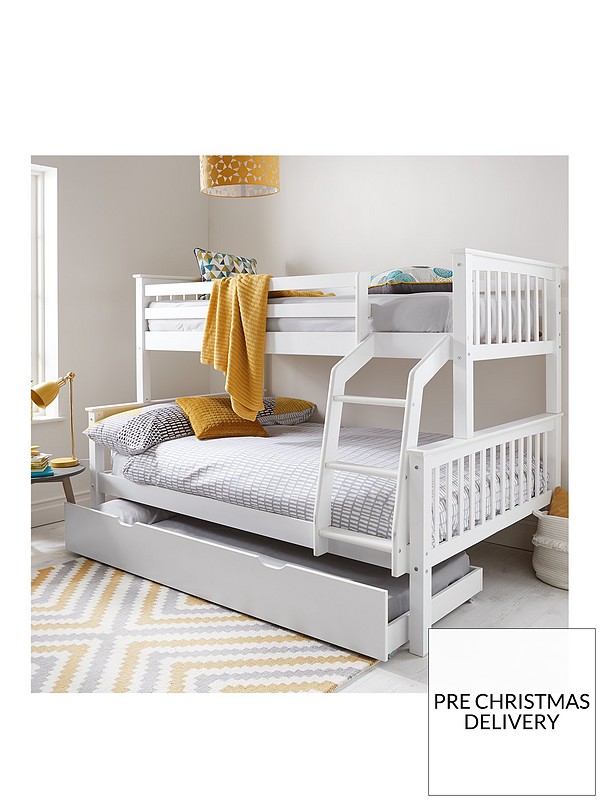 Novara Detachable Trio Bunk Bed With, Wooden Bunk Bed Kors With Trundle And Storage