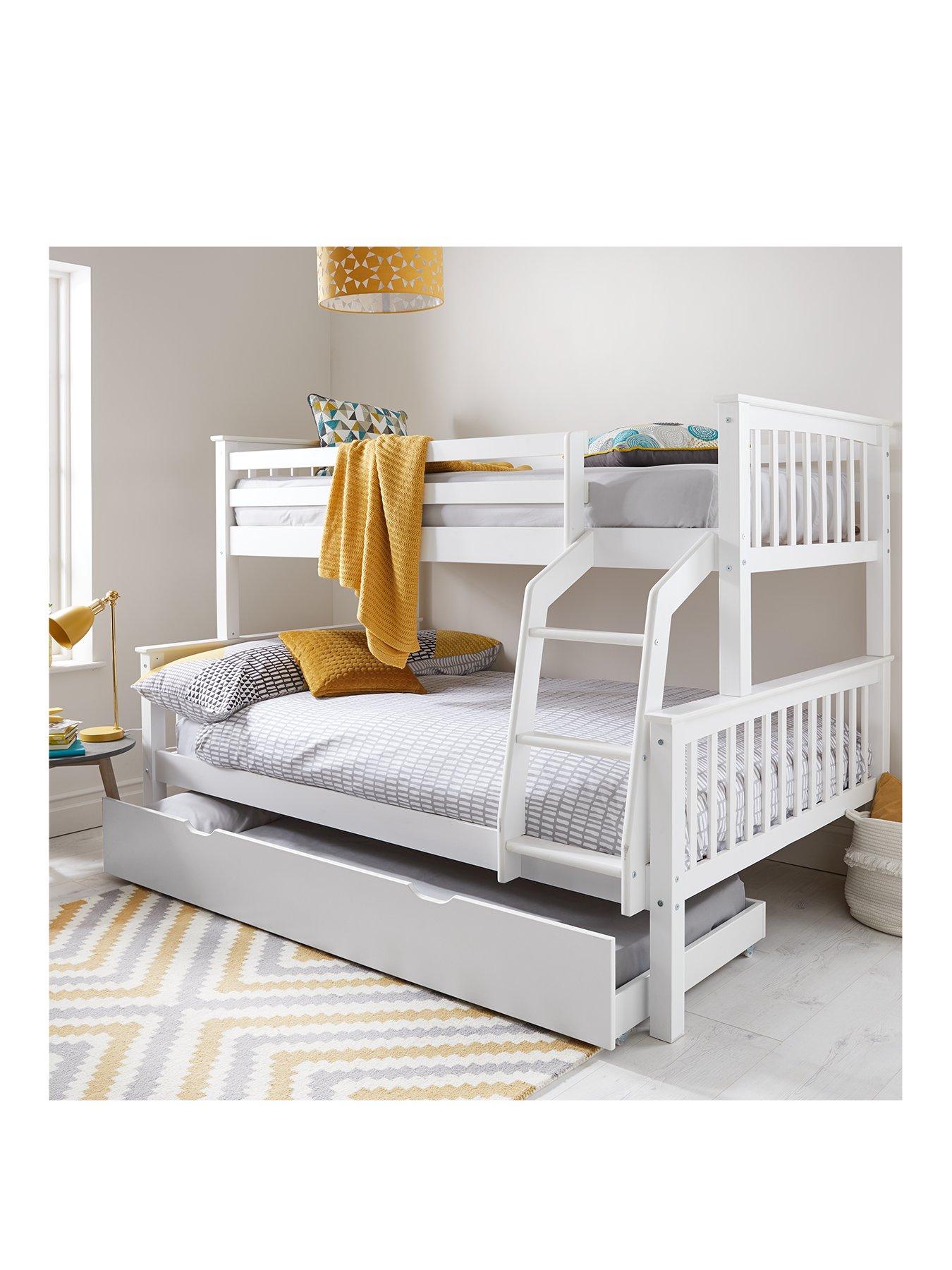 Novara Detachable Trio Bunk Bed In Pine Grey Or White With Optional Mattress