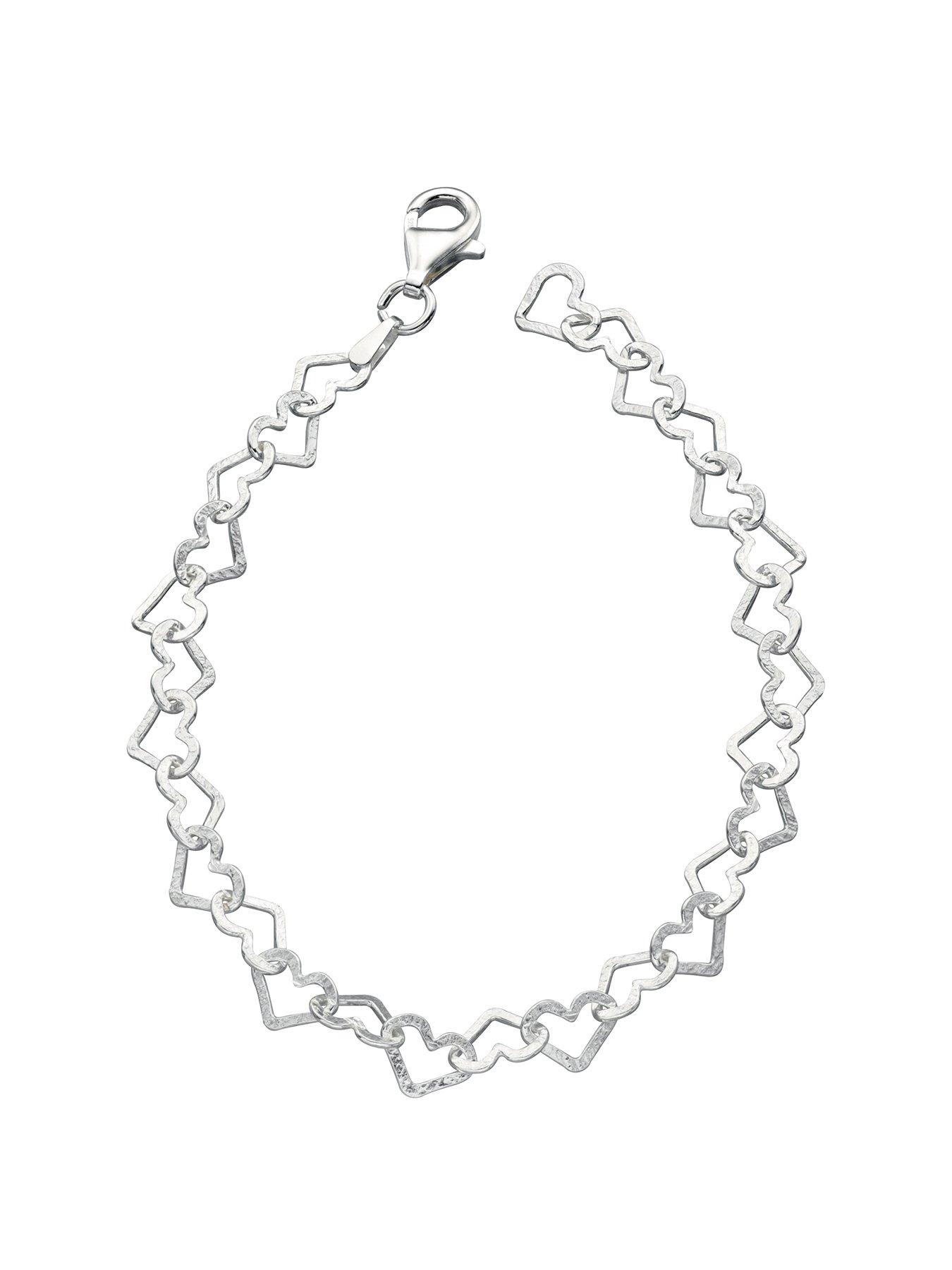 The Love Silver Collection Sterling Silver Diamond Cut Heart Bracelet ...