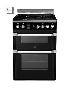 Indesit ID60G2K 60cm Gas Cooker Double Oven with FSD - Black