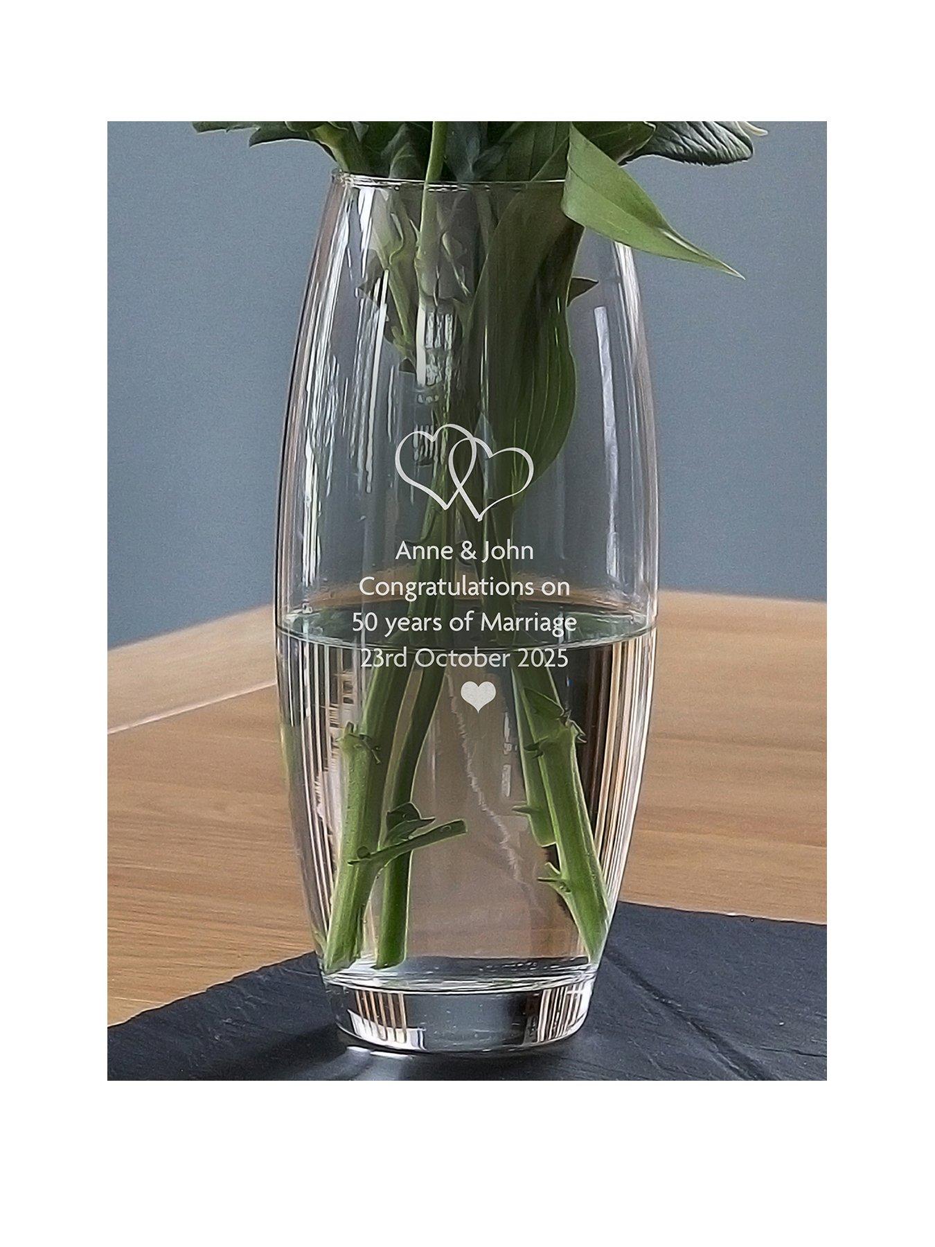 Product photograph of The Personalised Memento Company Personalised Entwined Hearts Vase from very.co.uk