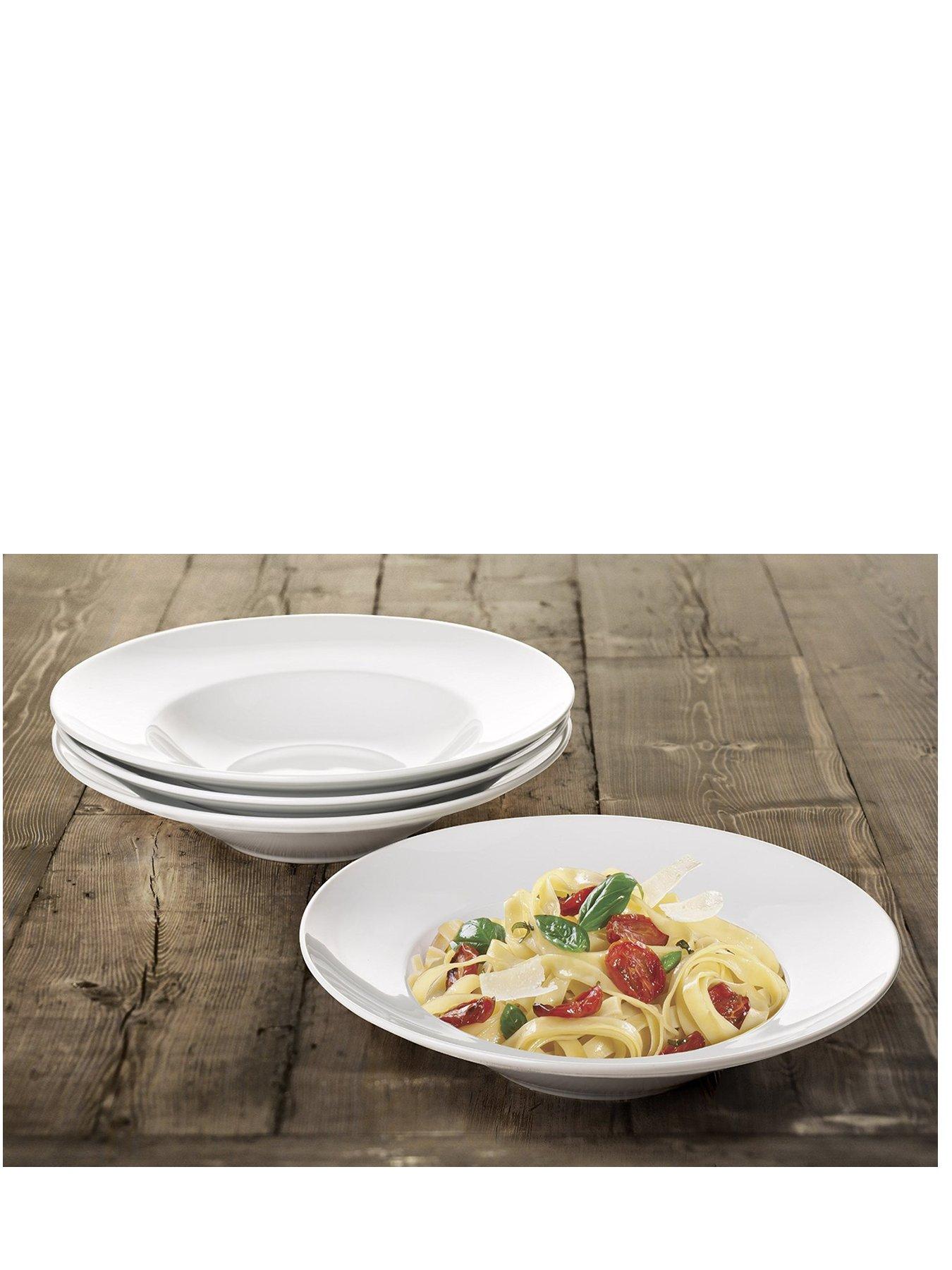 White Pasta Bowl Set, Wide Rim Pasta Bowl