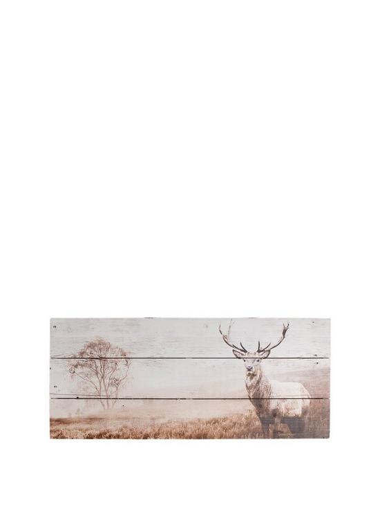 front image of art-for-the-home-stag-wall-art-on-fir-wood